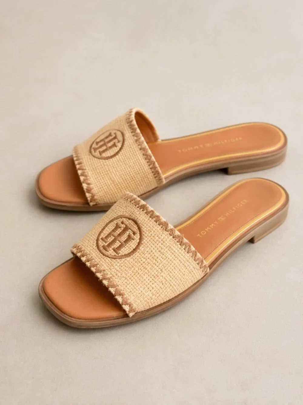 Tommy Hilfiger Beige Raffia Slide Sandals - Picture 1 of 3